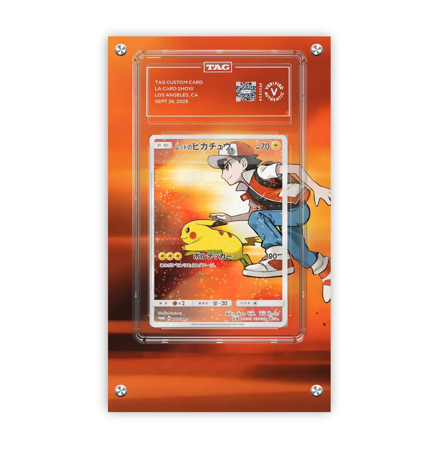 Ash Ketchum & Pikachu 270/SM-P - Pokémon Extended TAG Artwork Protective Card Display Case