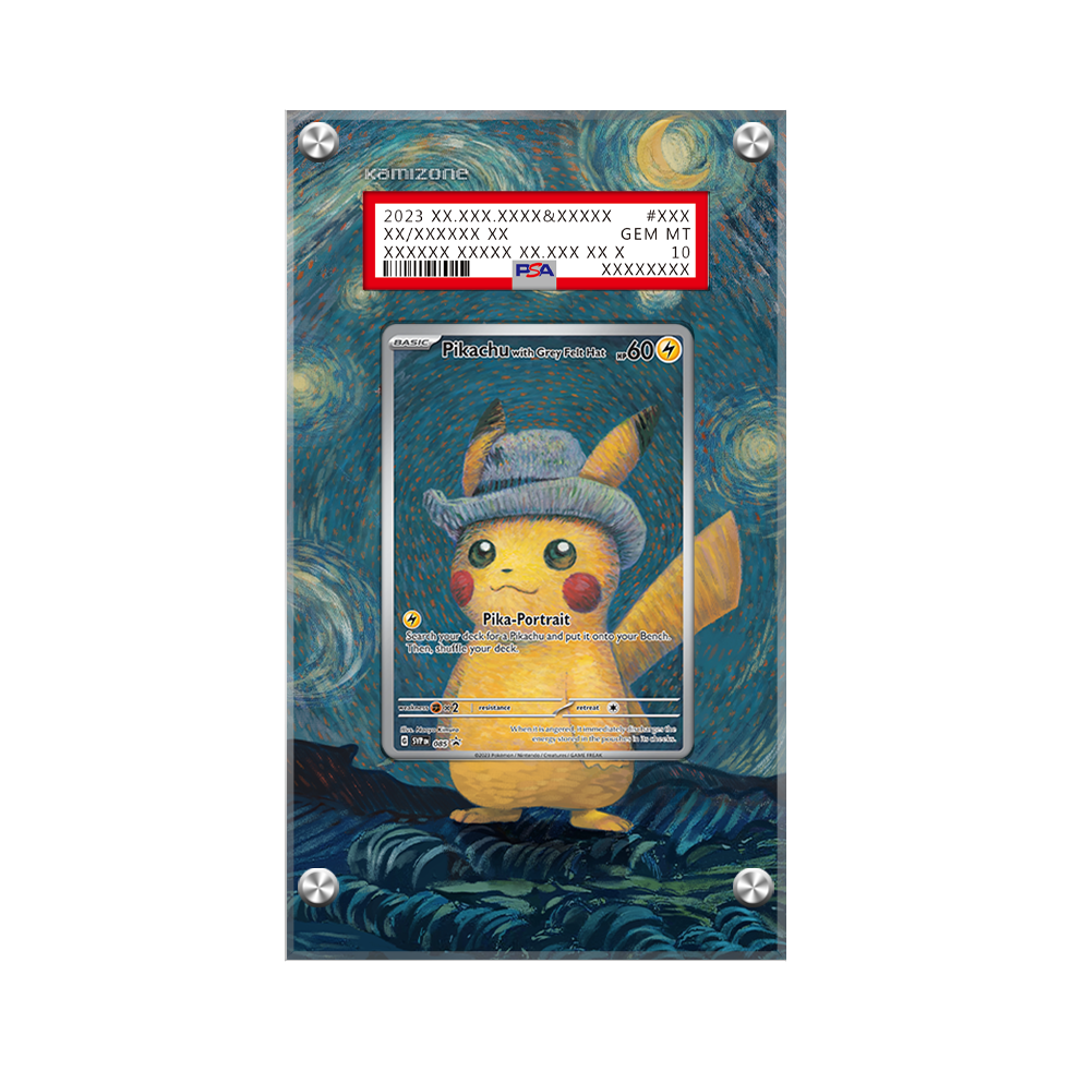 Pikachu With Grey Felt Hat - Pokémon Extended Artwork Protective Display Case Psa/cgc/raw-1